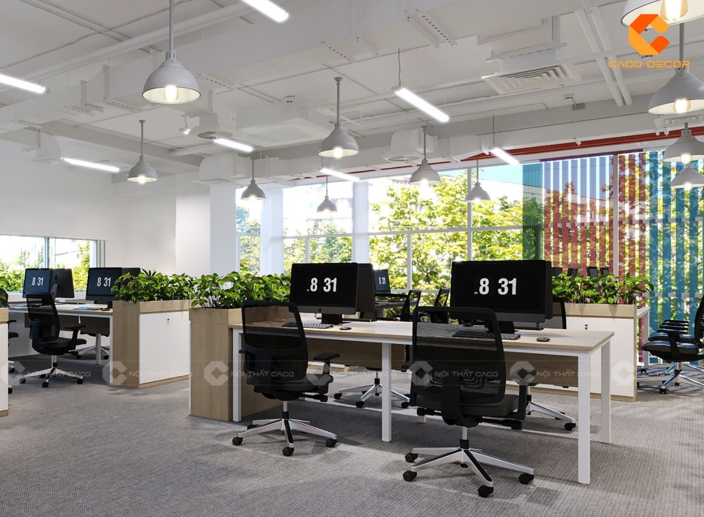 Mẫu thiết kế nội thất văn phòng xanh