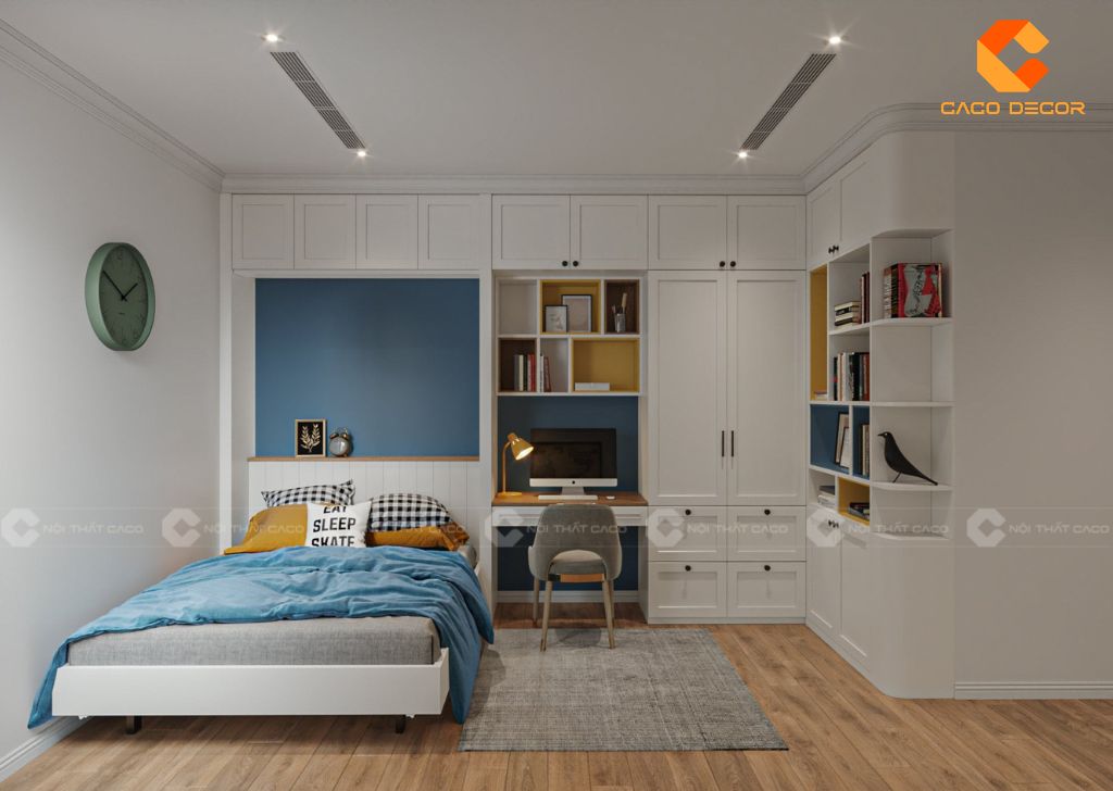 Combo phòng ngủ trẻ em PNTE079 màu trắng đẹp hiện đại