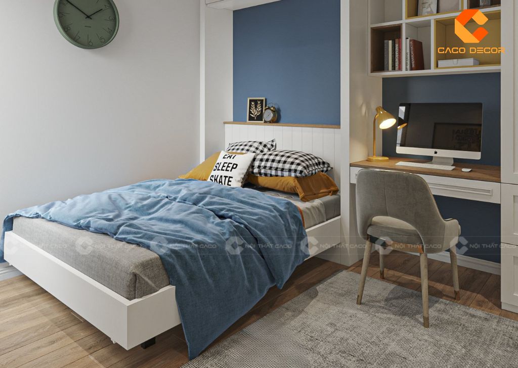 Giường ngủ gỗ MDF màu trắng thiết kế chân cao hiện đại