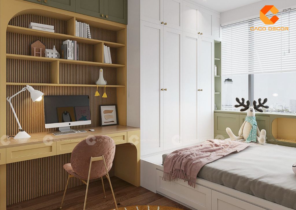 Thiết kế bàn học kèm kệ sách hiện đại đa năng