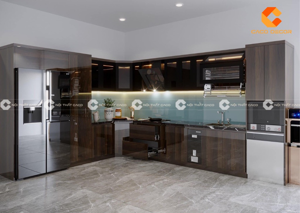Mẫu tủ bếp L được thực hiện bởi CaCo mã SP12