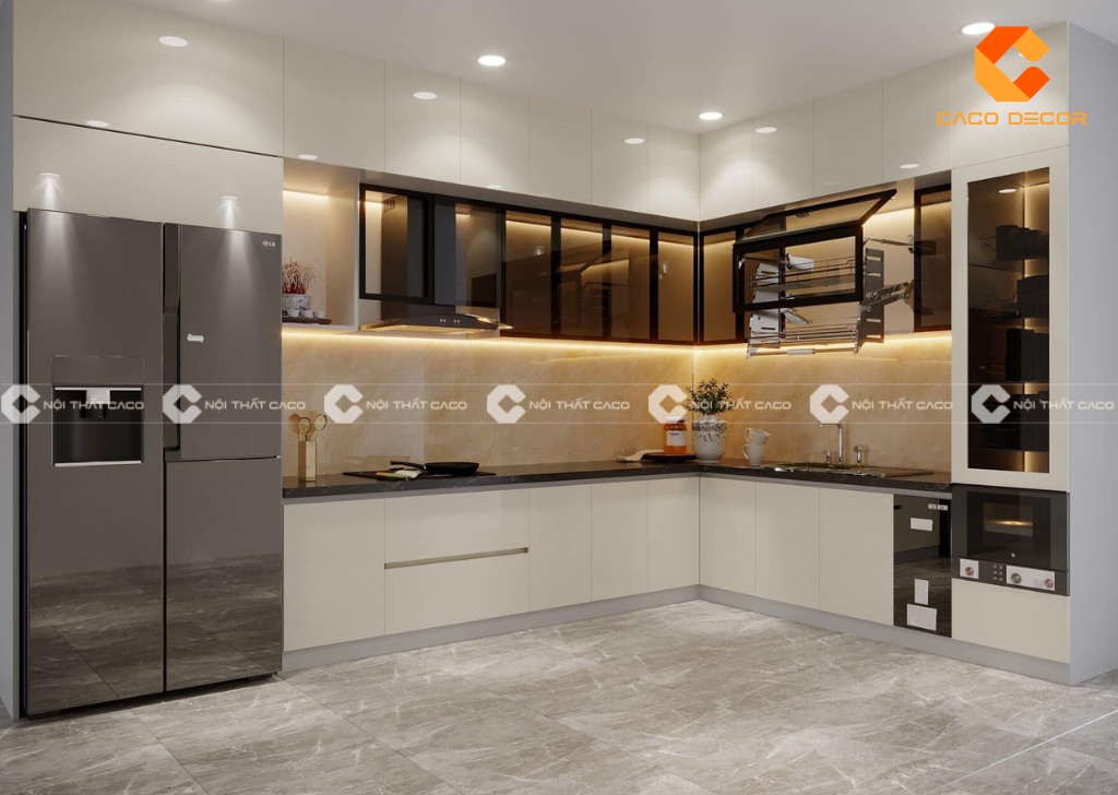 Mẫu tủ bếp L được thực hiện bởi CaCo mã SP09