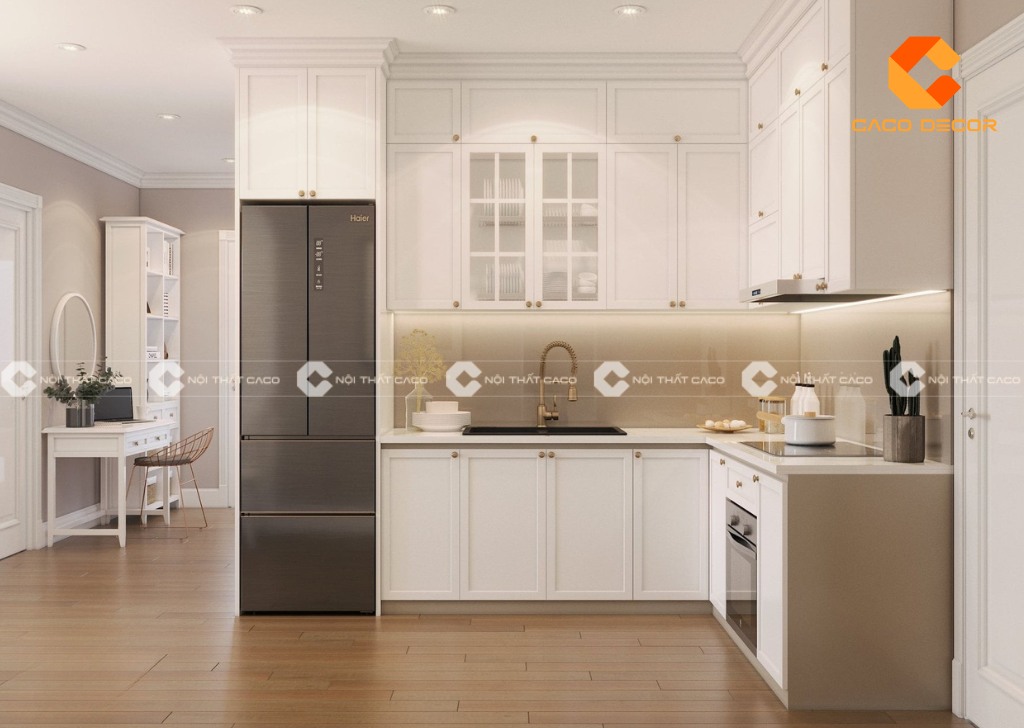 Tủ bếp chữ L hiện đại, tối giản