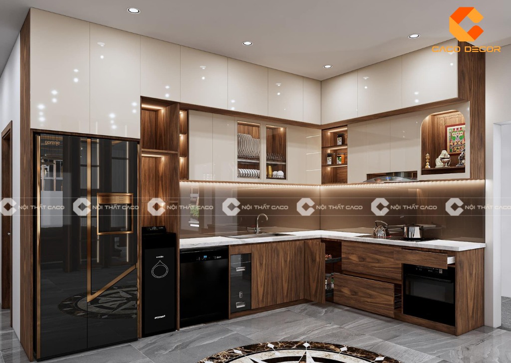 Mẫu tủ bếp L được thực hiện bởi CaCo mã SP02