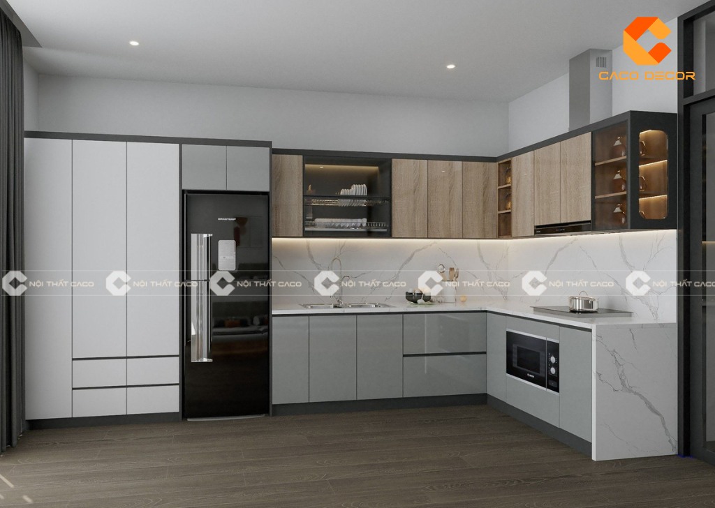 Mẫu tủ bếp L được thực hiện bởi CaCo mã SP08
