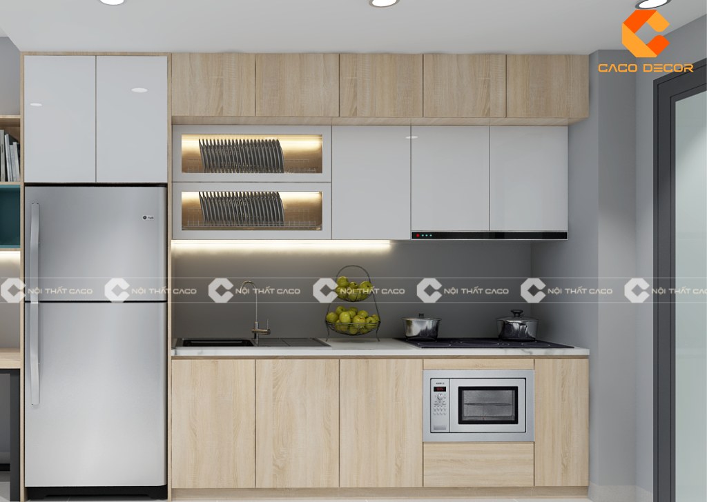 Tủ bếp gỗ công nghiệp phủ melamine mã SP08