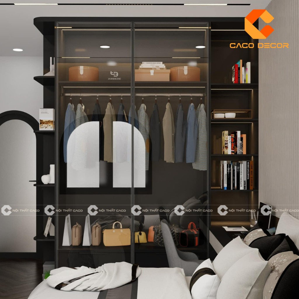 Tủ quần áo cánh kính thiết kế hiện đại trong phòng ngủ 