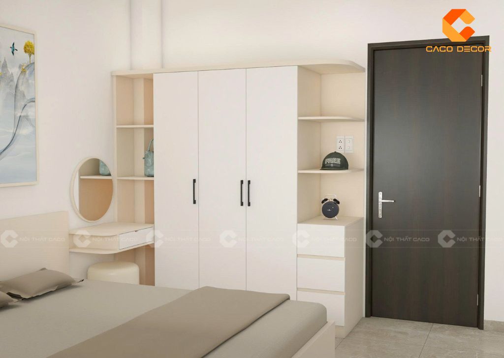 Thiết kế tủ quần áo gỗ công nghiệp có kệ trang trí