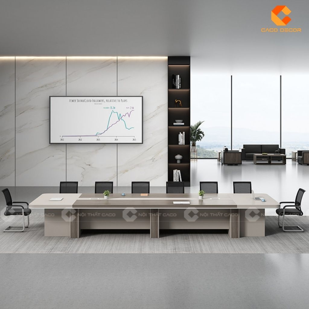 Bàn Họp Gỗ Công Nghiệp BH013 Màu Xám Phối Kem Hiện Đại 2