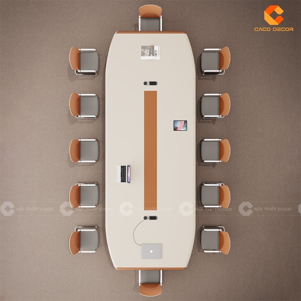 Bàn Họp Gỗ Công Nghiệp BH014 Màu Trắng Phối Cam Đất 2