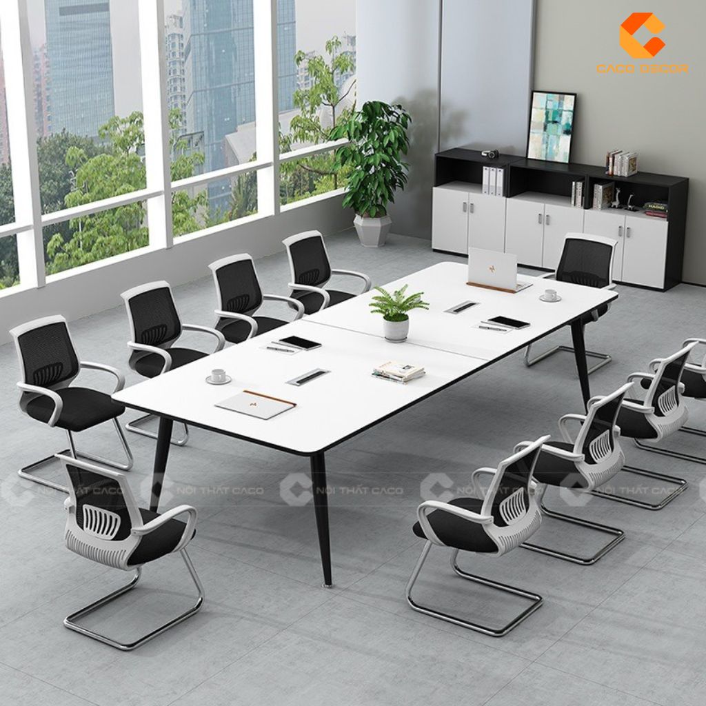 Bàn họp gỗ công nghiệp BH04 phủ sơn trắng dễ phối nội thất