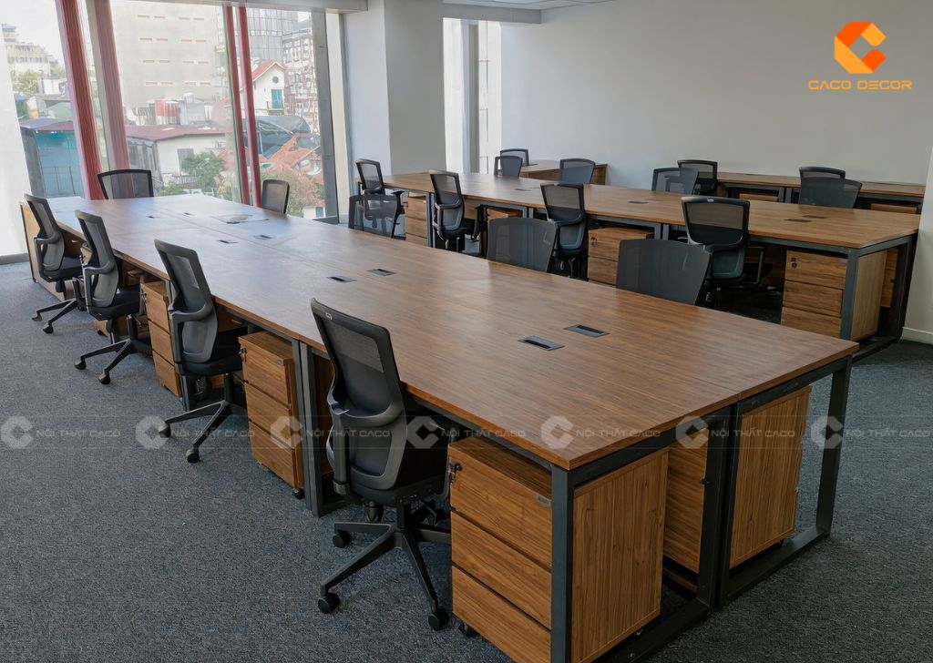 Bộ bàn làm việc gỗ tích hợp tủ tab di động