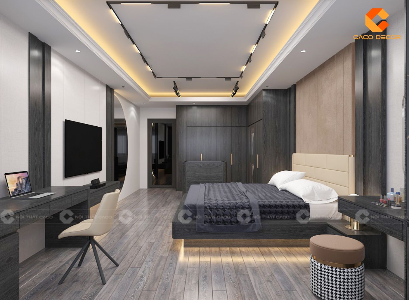 Thiết kế nội thất phòng ngủ nhà phố màu trung tính