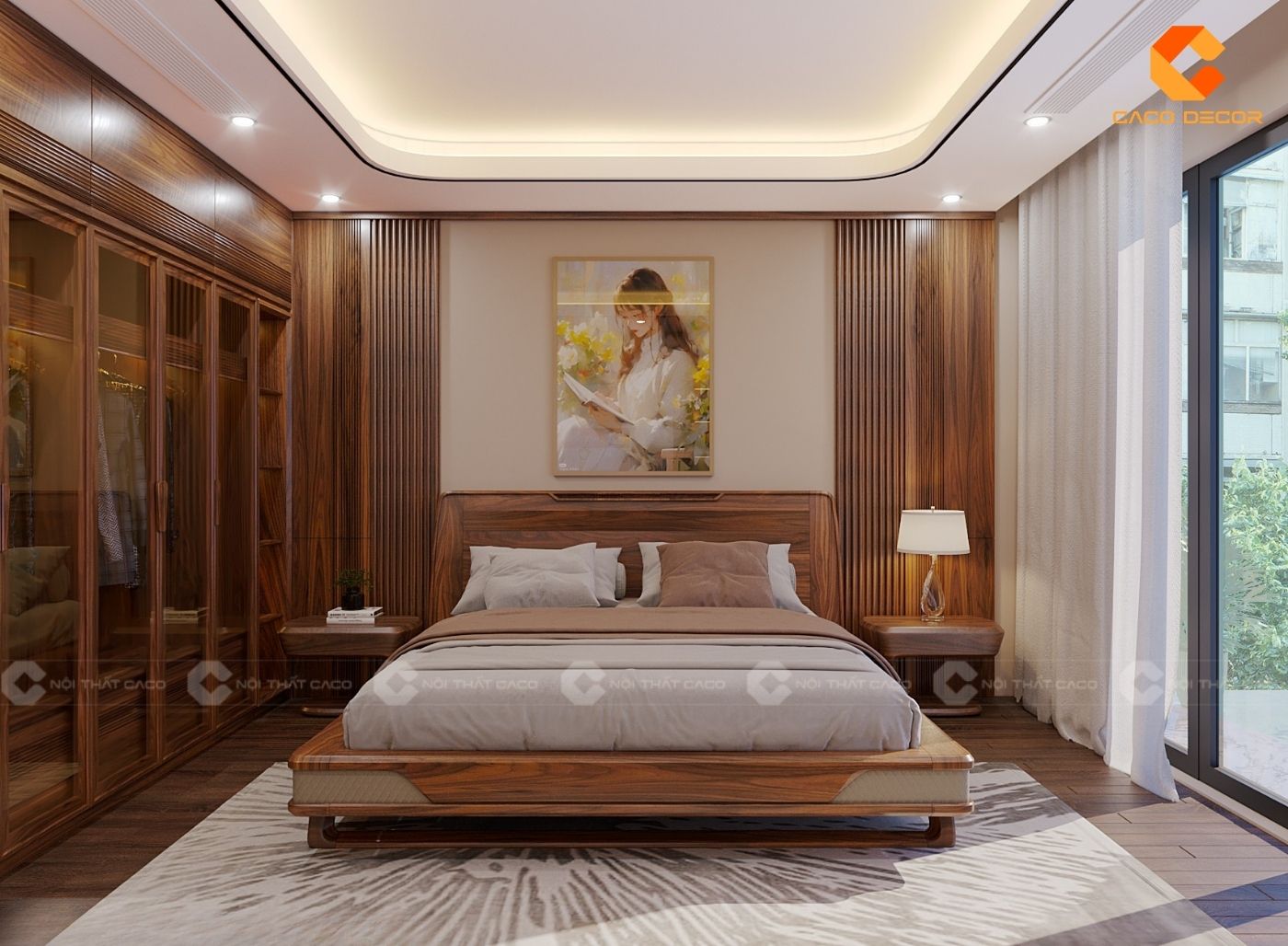 Combo nội thất phòng ngủ gỗ tự nhiên hiện đại