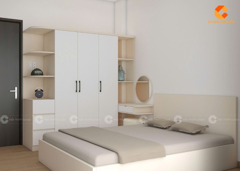 Combo Phòng Ngủ Gỗ Công Nghiệp CBPN175 Màu Kem Phối Trắng 3