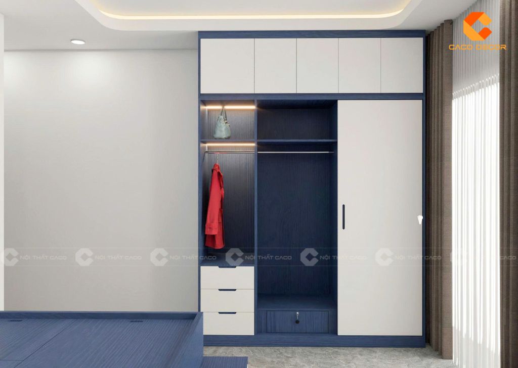 Thiết kế tủ quần áo kèm hộc kéo có khóa bên trong