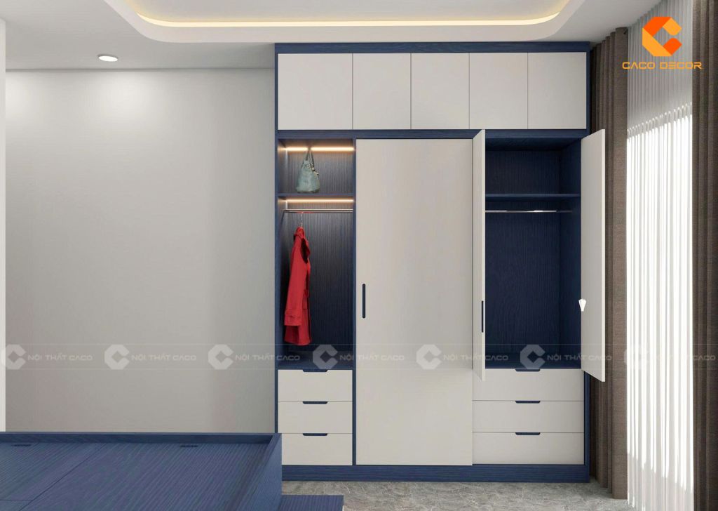 Tủ quần áo thiết kế cửa lùa kết hợp cánh mở hiện đại