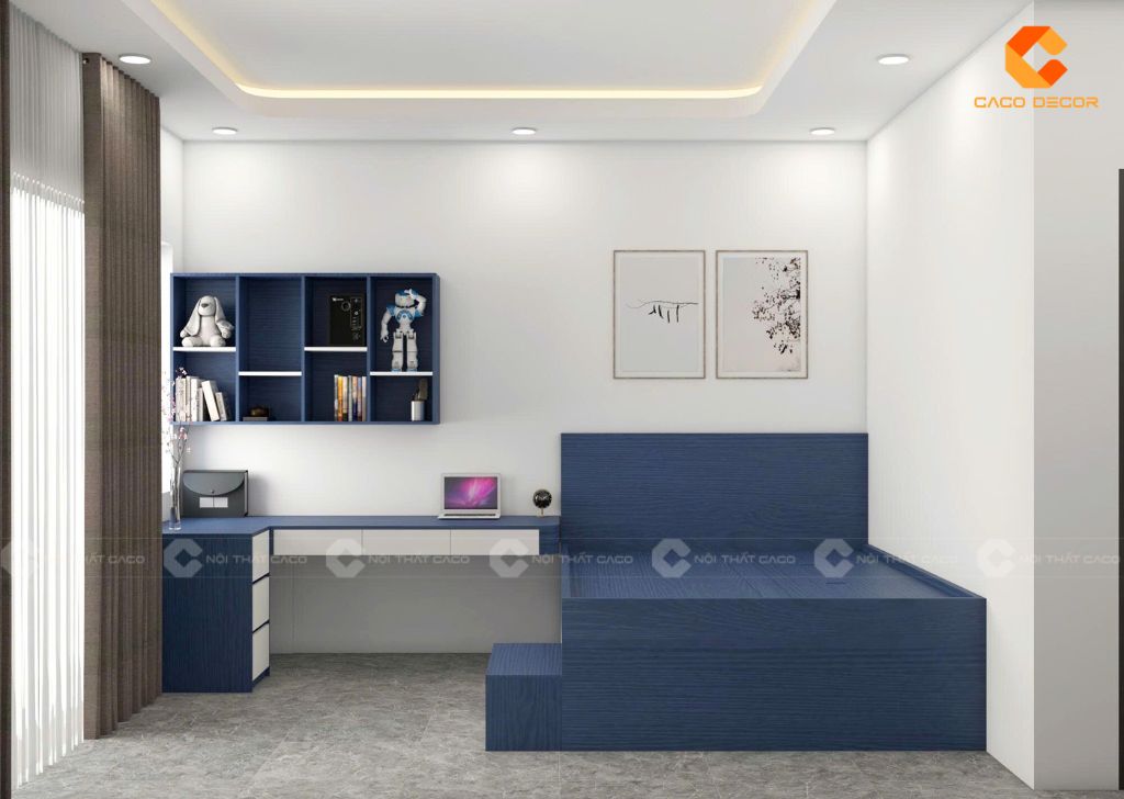 Combo phòng ngủ CBPN179 thiết kế màu xanh phối trắng