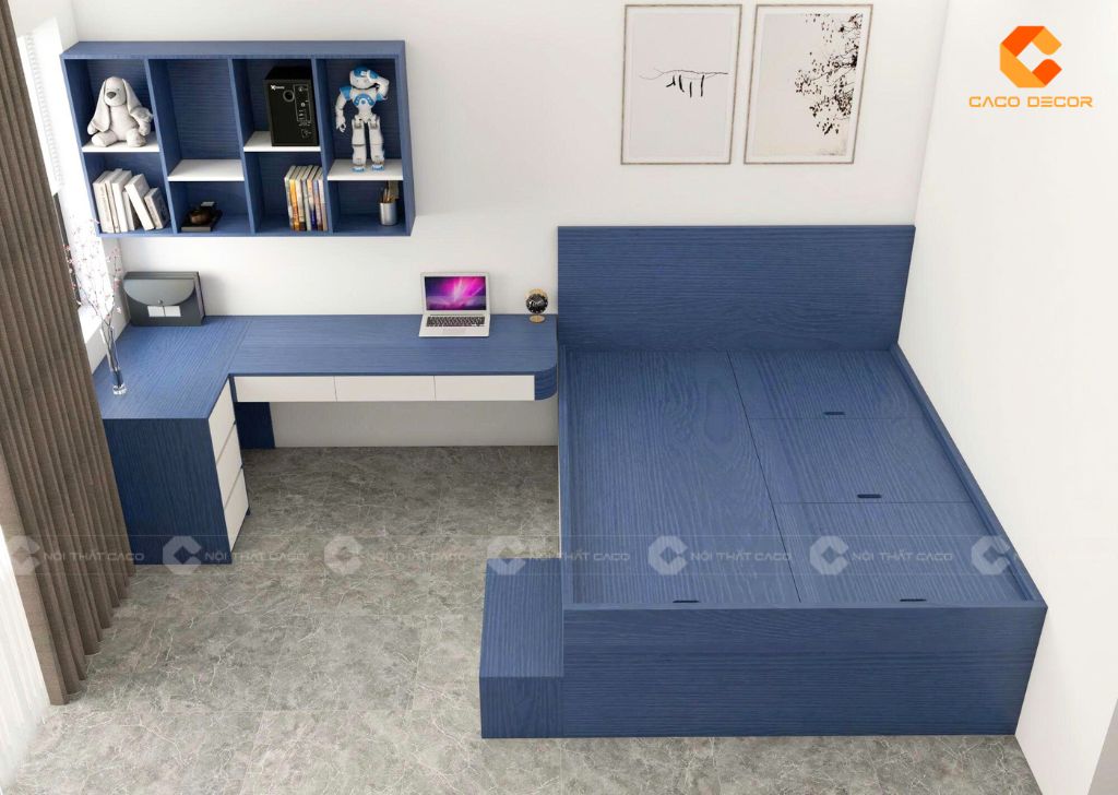 Thiết kế giường ngủ dạng bục kèm hộc kéo tiện lợi