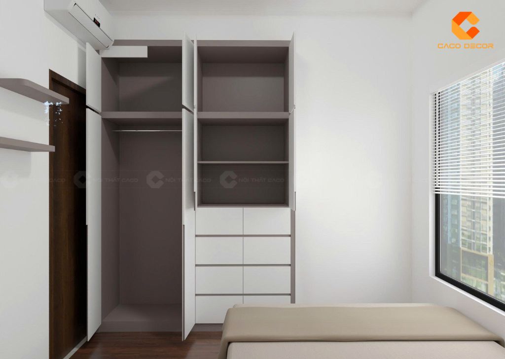 Tủ quần áo thiết kế khoang kệ treo khoa học