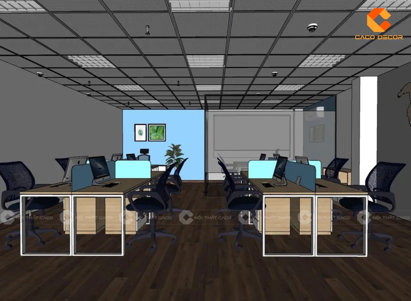 Thiết kế 3D nội thất phòng làm việc của nhân viên