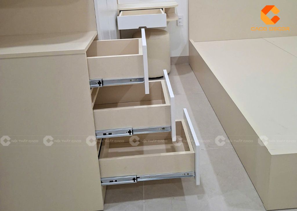 Các hộc kéo của tủ quần áo sử dụng ray trượt giảm chấn