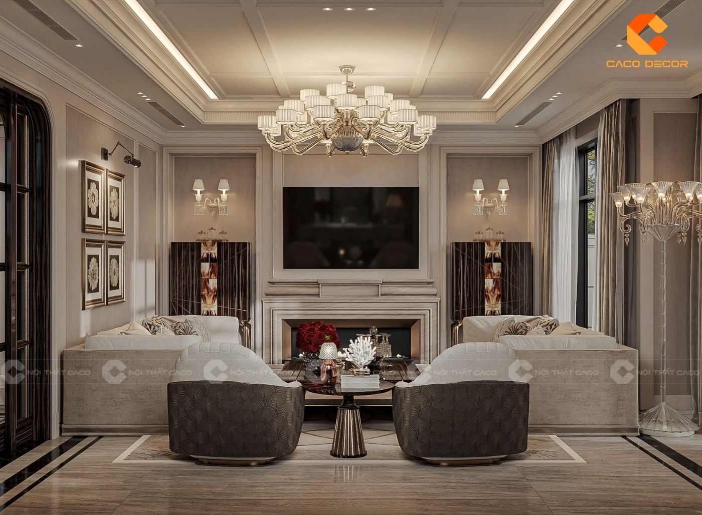 Mẫu nội thất phòng khách thiết kế phong cách luxury