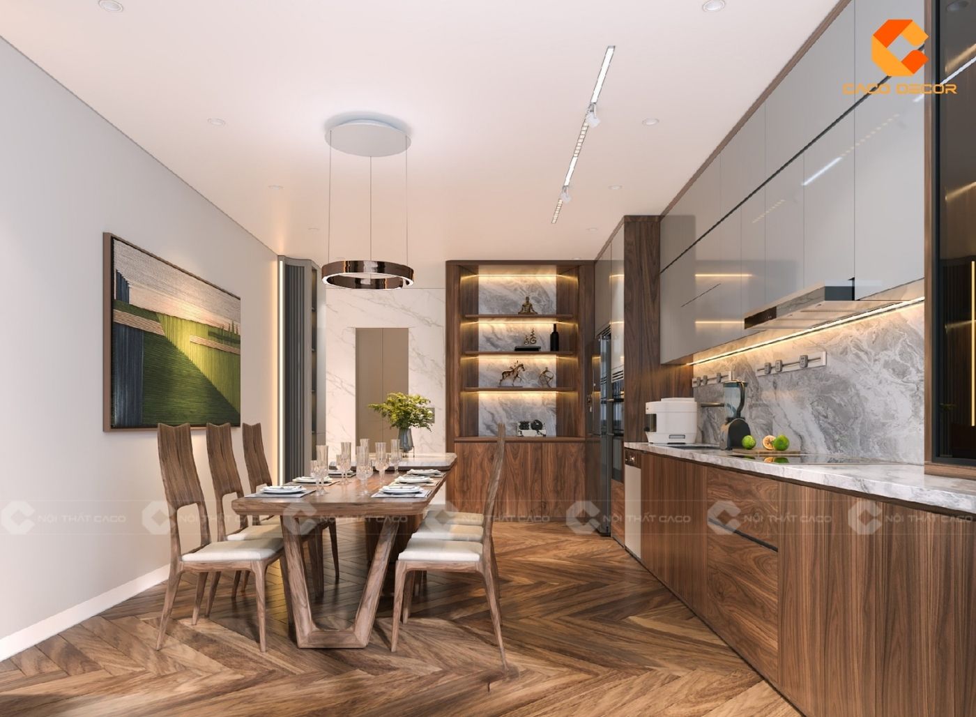 Mẫu thiết kế nội thất phòng ăn hiện đại tiện nghi cho nhà phố