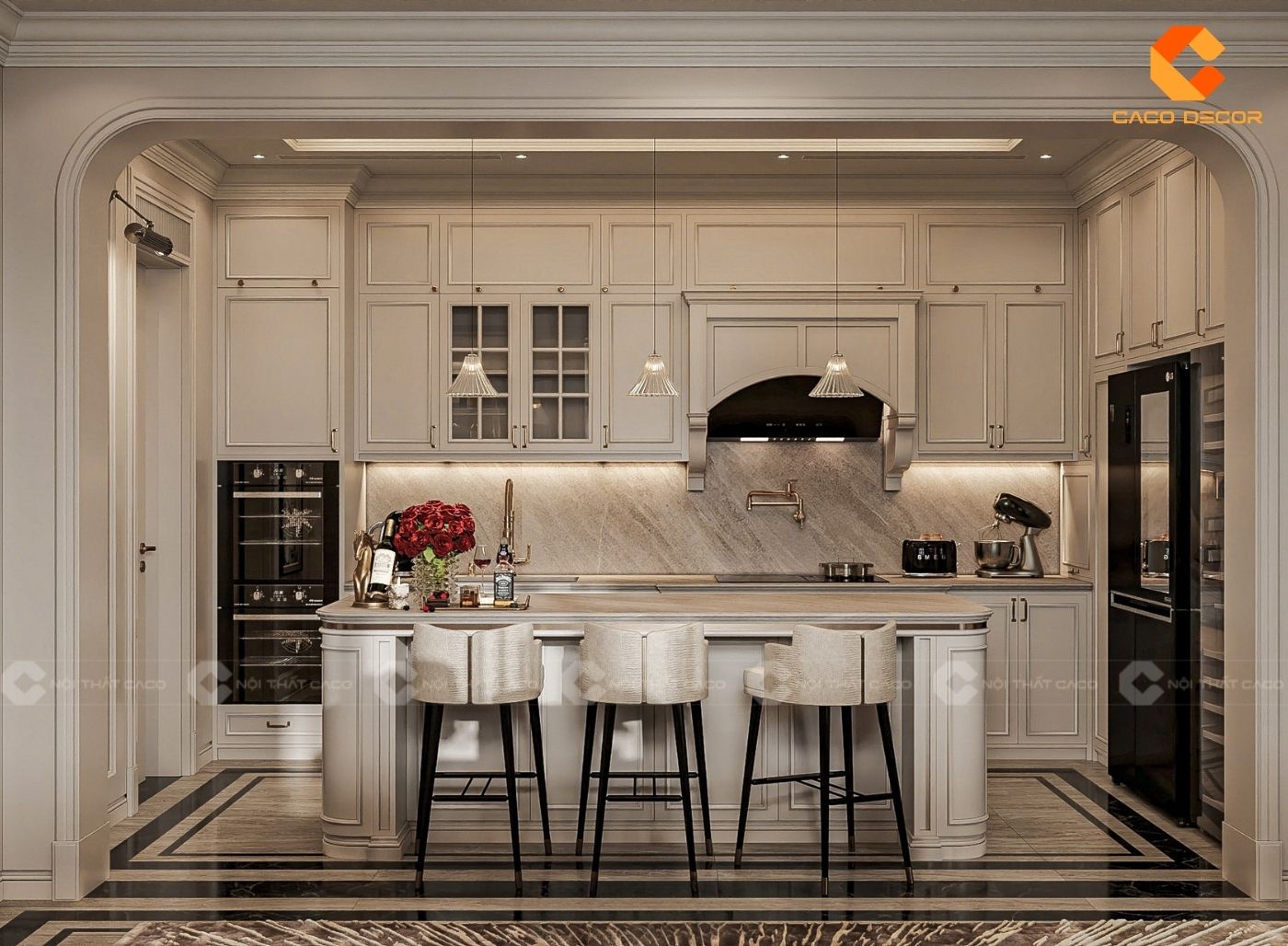 Thiết kế nội thất bếp kiểu tân cổ điển