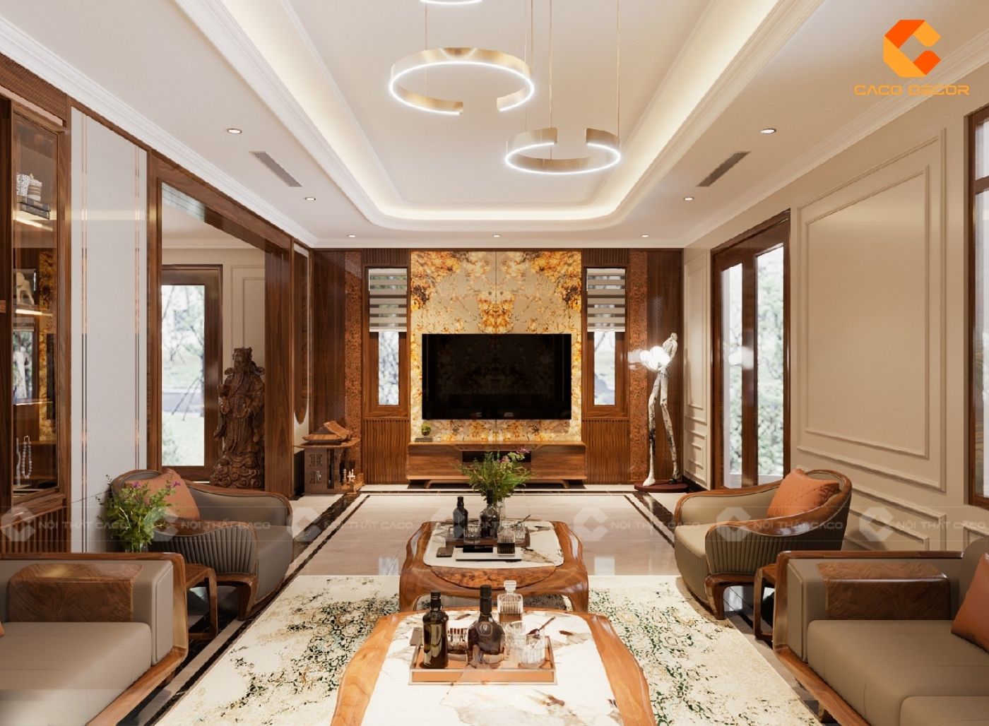 Mẫu thiết kế nội thất phòng khách gỗ tự nhiên cao cấp