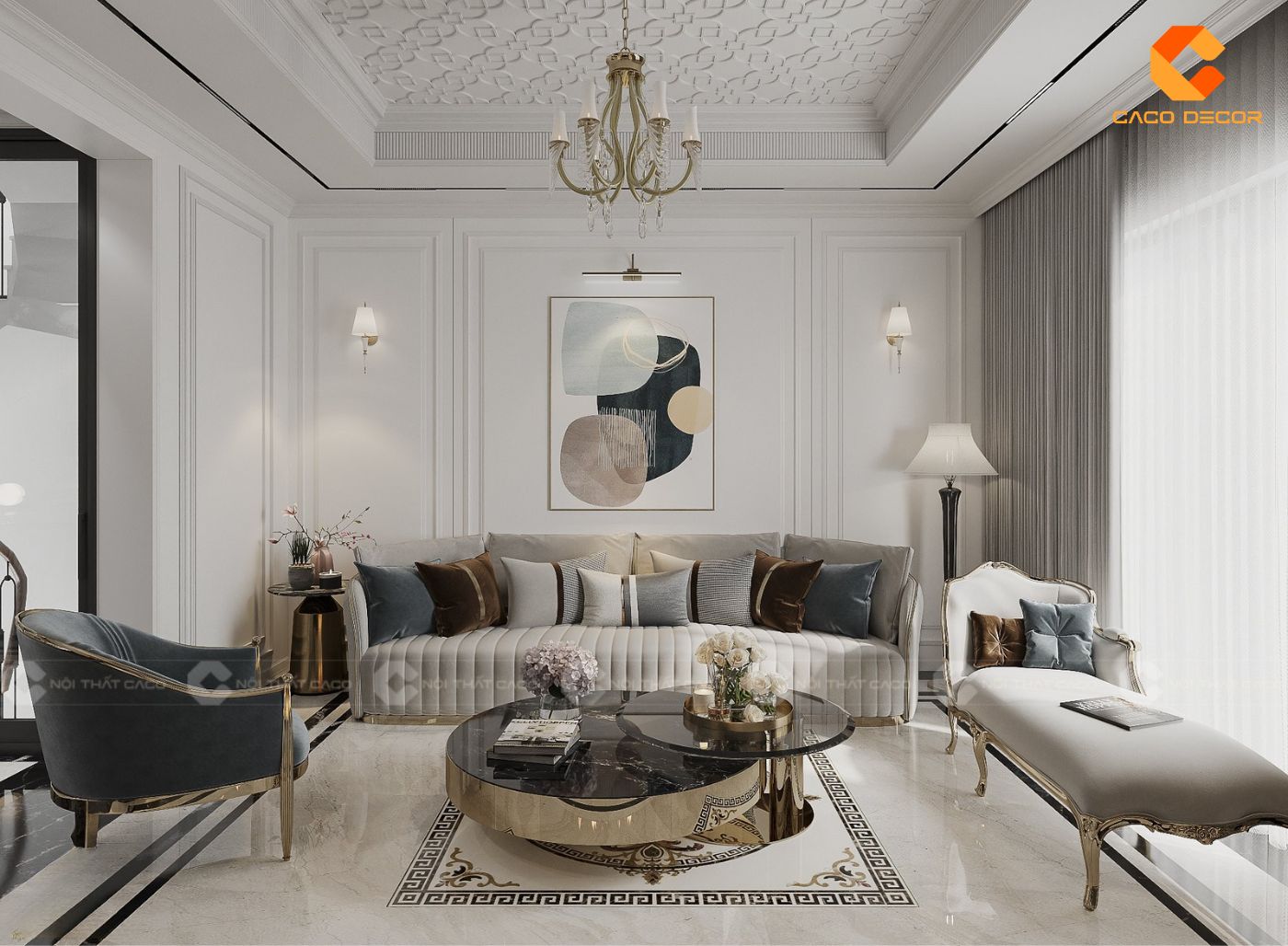 Thiết kế phòng khách phong cách tân cổ điển đẹp