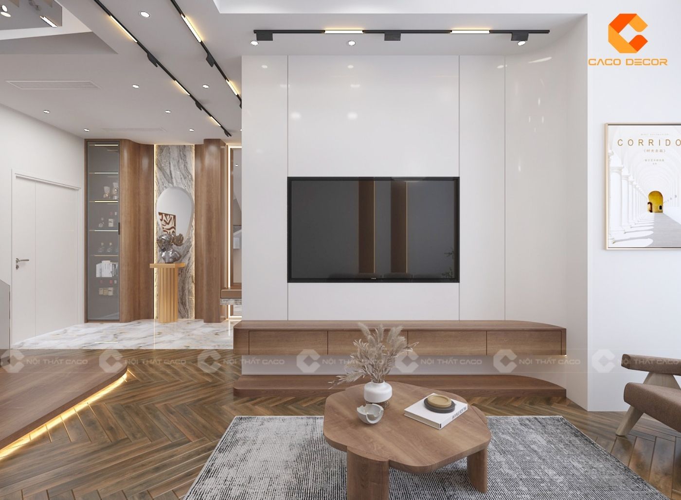 Thiết kế kệ tivi và bàn trà hiện đại cho phòng khách