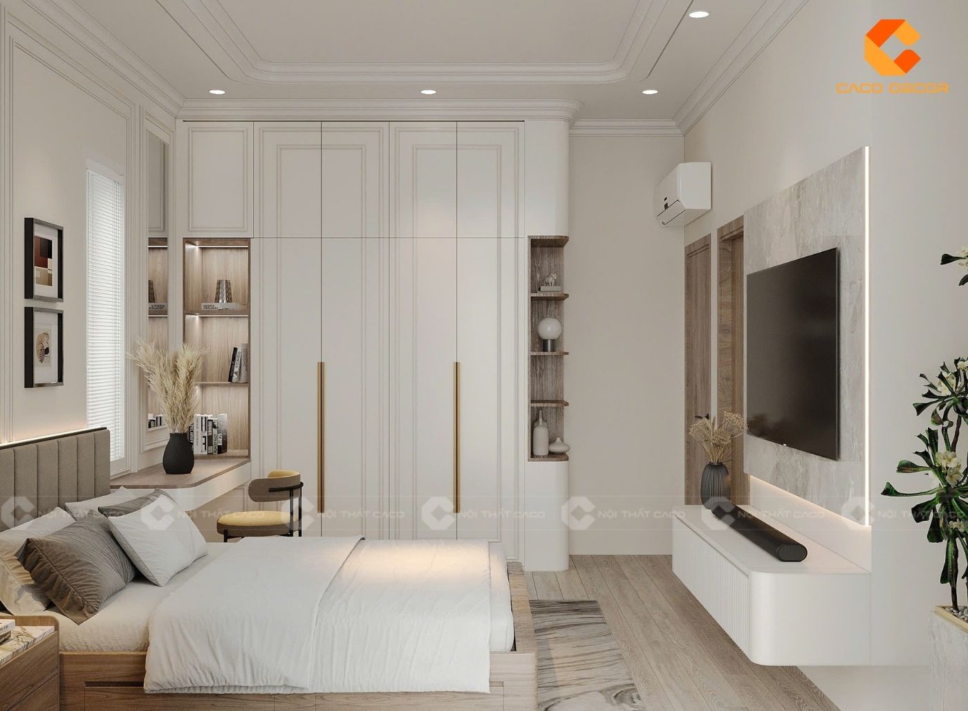 Combo nội thất phòng ngủ thiết kế phối màu trắng chủ đạo