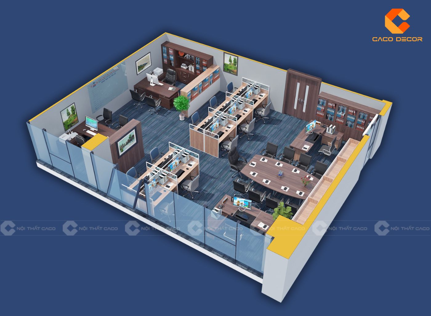 Mẫu thiết kế 3D nội thất văn phòng cho doanh nghiệp nhỏ