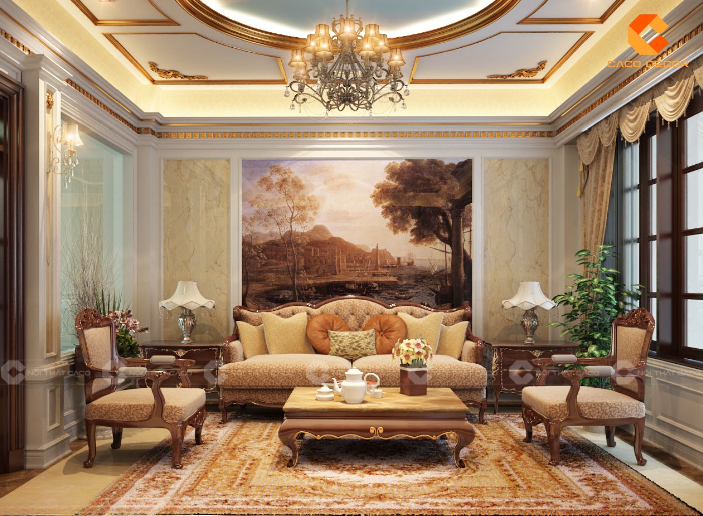 Mẫu thiết kế nội thất phòng khách cổ điển đẹp cho nhà phố