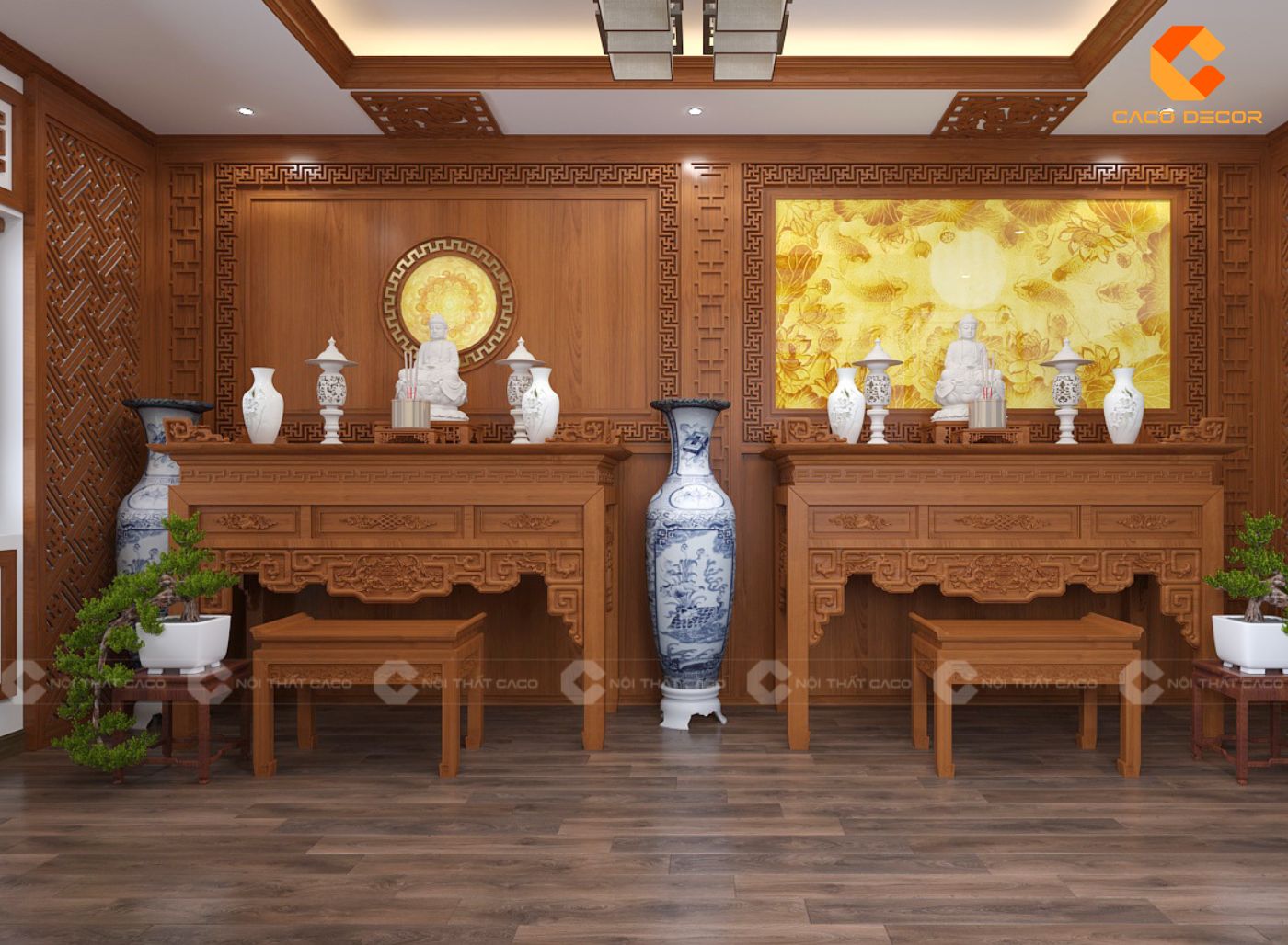Thiết kế nội thất phòng thờ gỗ tự nhiên
