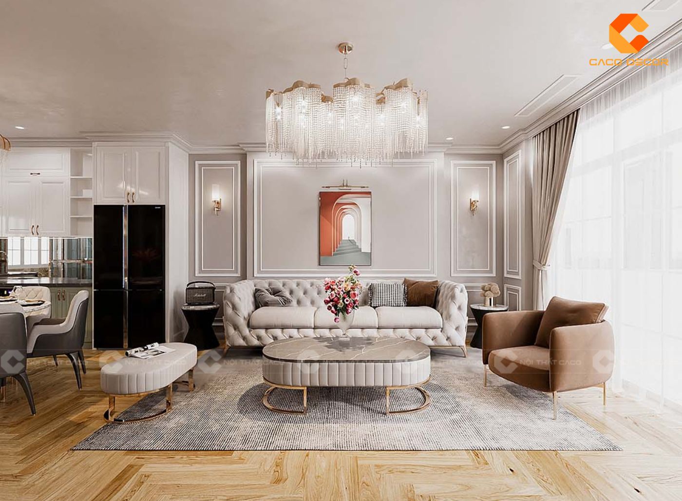 Mẫu thiết kế nội thất nhà phố phong cách tân cổ điển