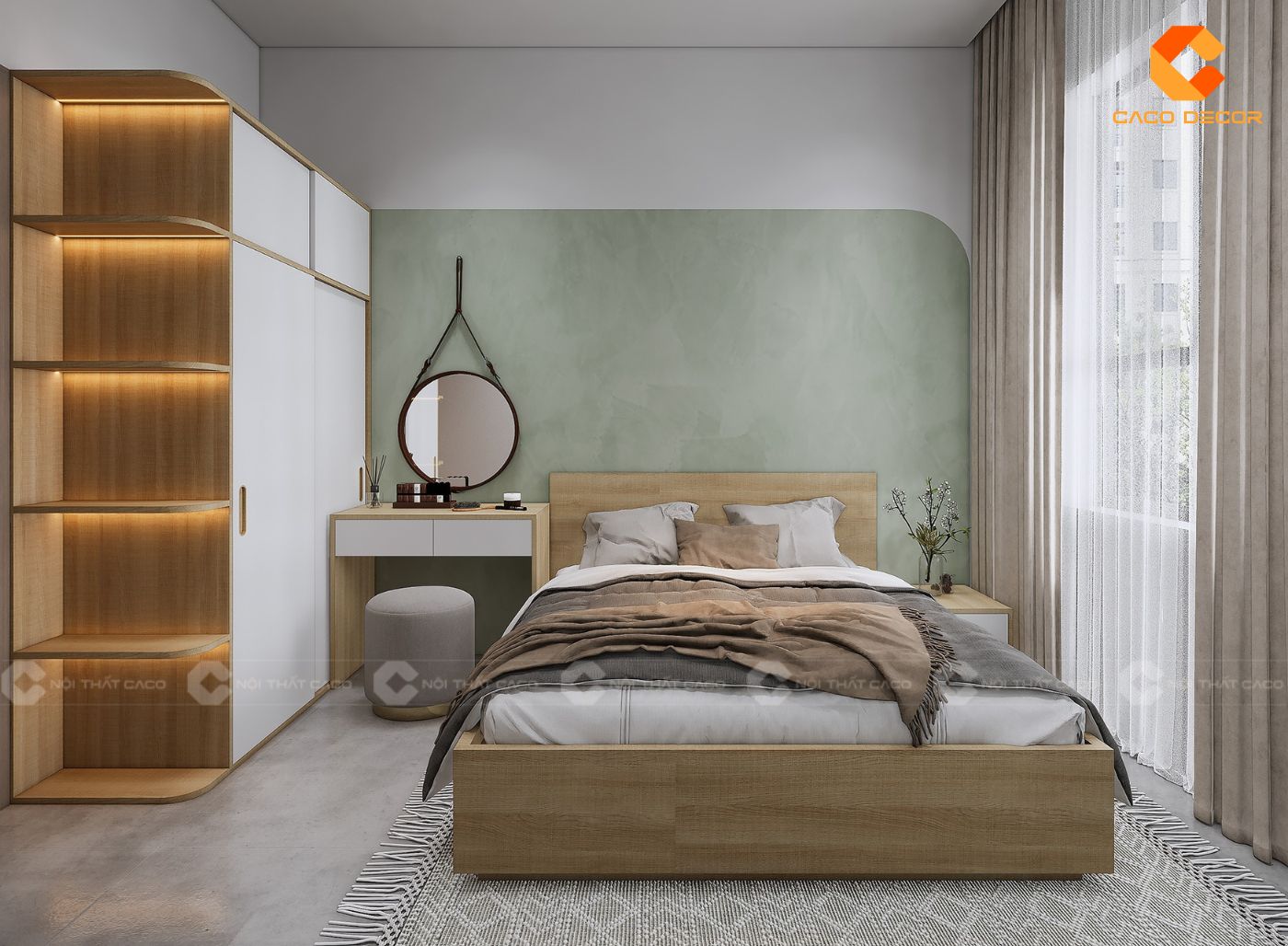 Combo nội thất phòng ngủ sử dụng gỗ công nghiệp bền đẹp