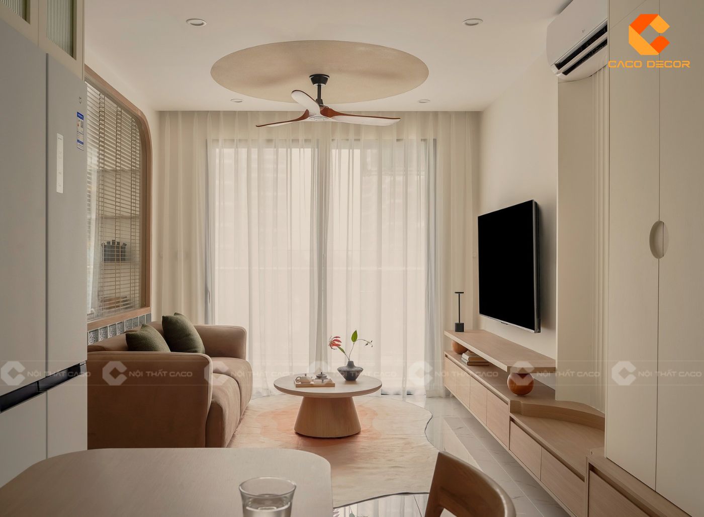 Thi công nội thất phòng khách căn hộ 3 phòng ngủ 115m2