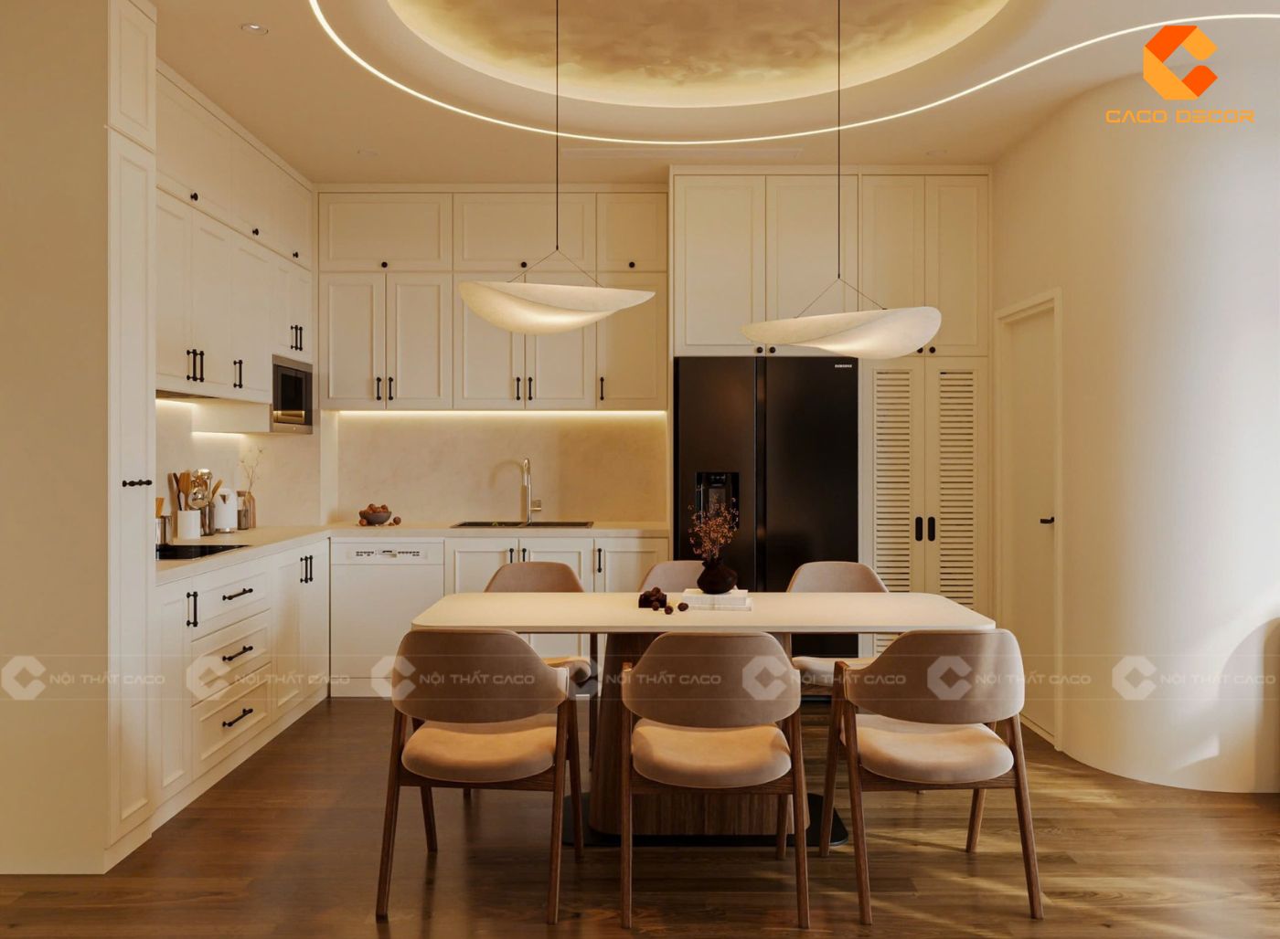 Hệ tủ bếp hiện đại và bộ bàn ăn chất lượng cho phòng bếp