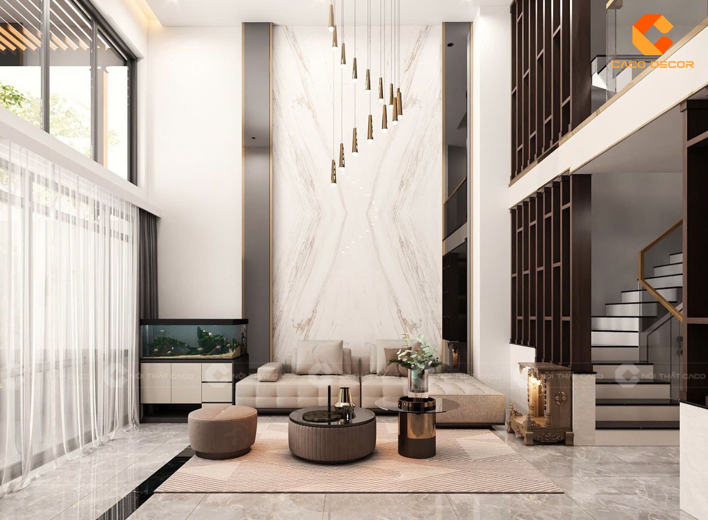 Thi công nội thất phòng khách trọn gói giá tốt tại CaCo