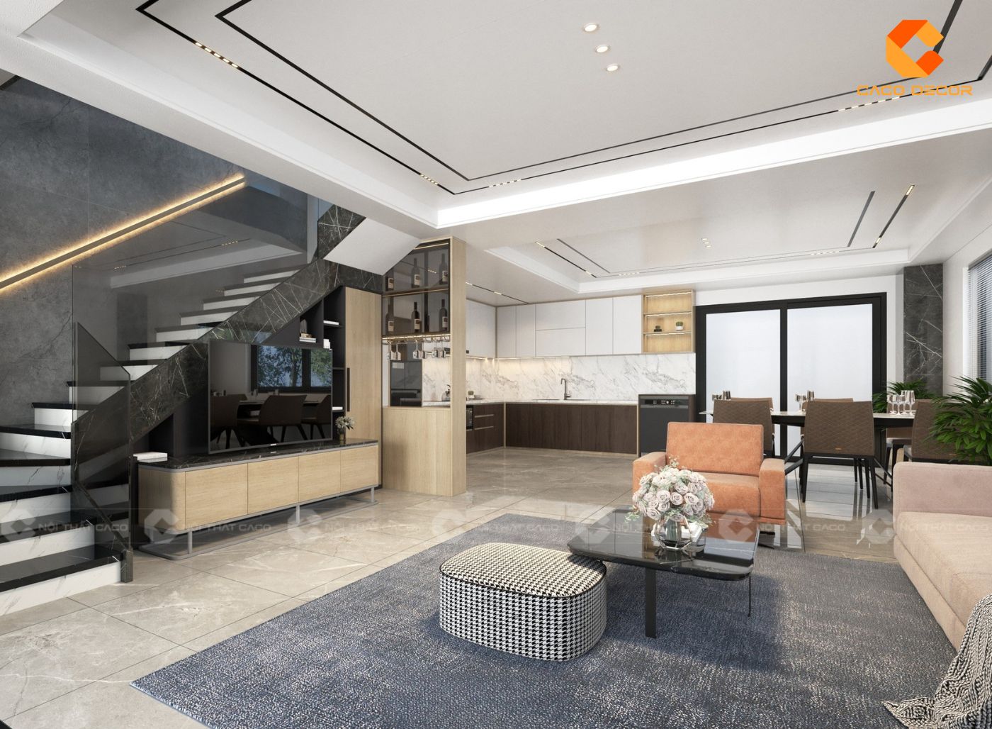 Mẫu thi công nội thất phòng khách biệt thự