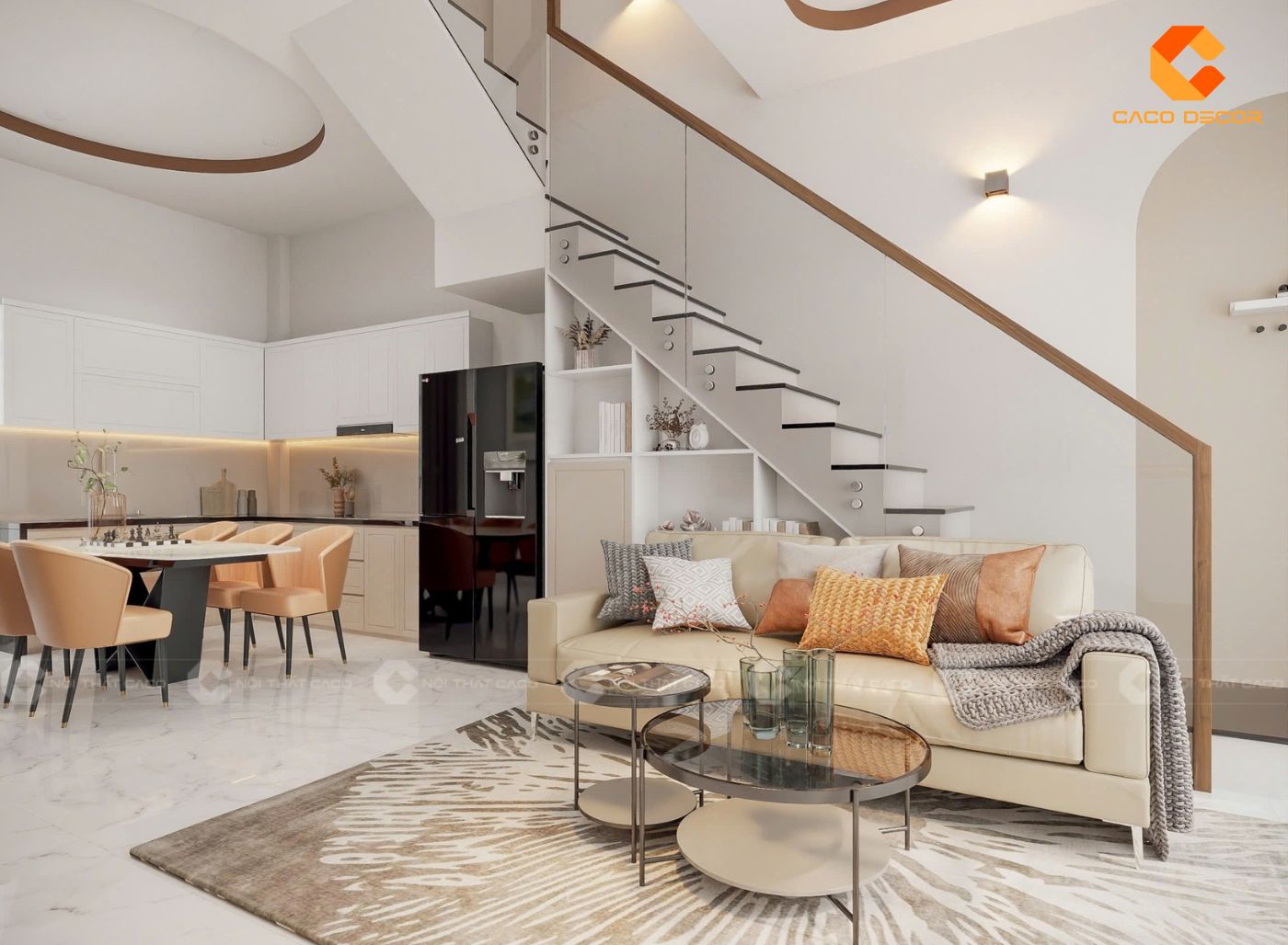 Mẫu nội thất phòng khách nhà phố liền kề phòng bếp