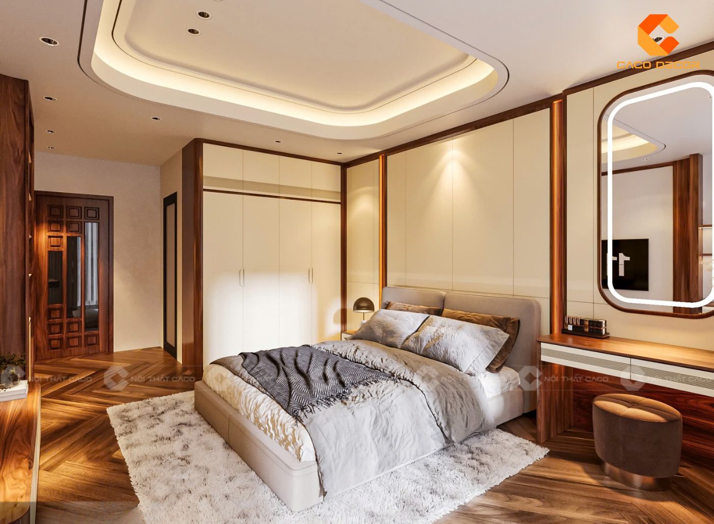 Mẫu nội thất nhà phố sang trọng màu nâu gỗ phối trắng