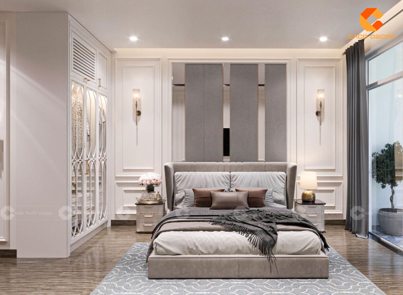 Nội thất phòng ngủ nhà phố thiết kế màu trắng chủ đạo