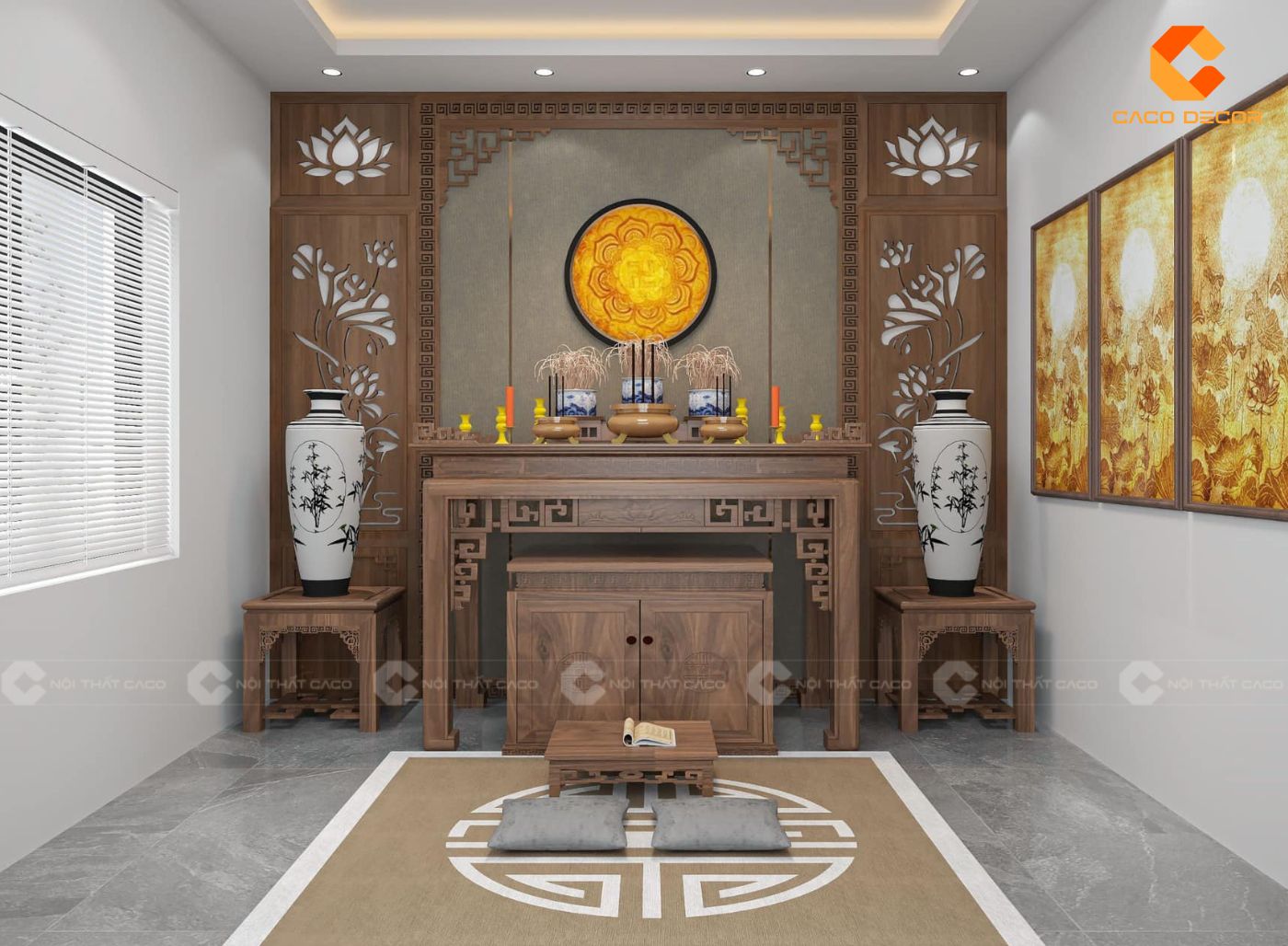 Nội thất phòng thờ trang nghiêm cho nhà phố