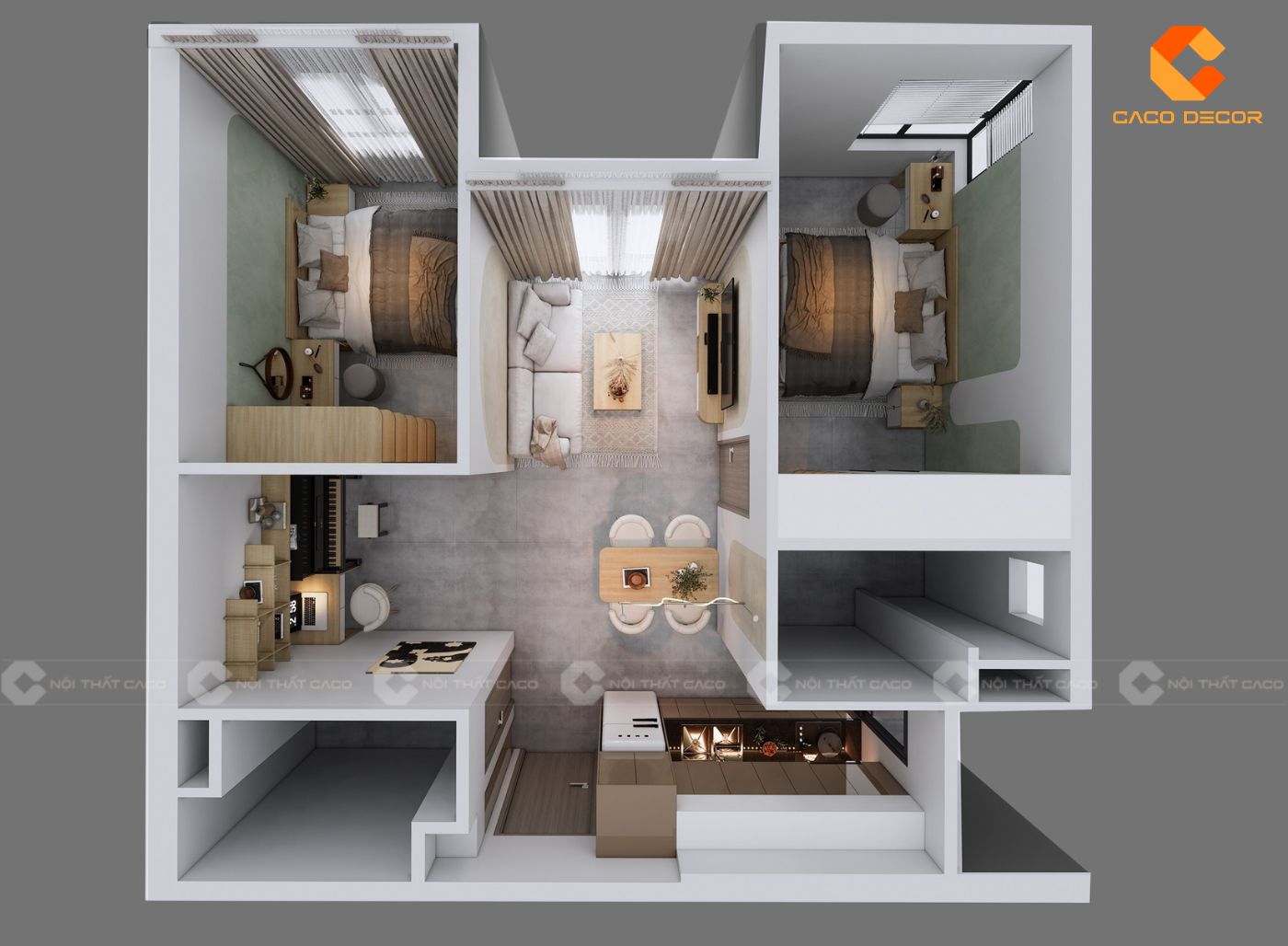 Thiết kế 3D nội thất phòng khách căn hộ chung cư