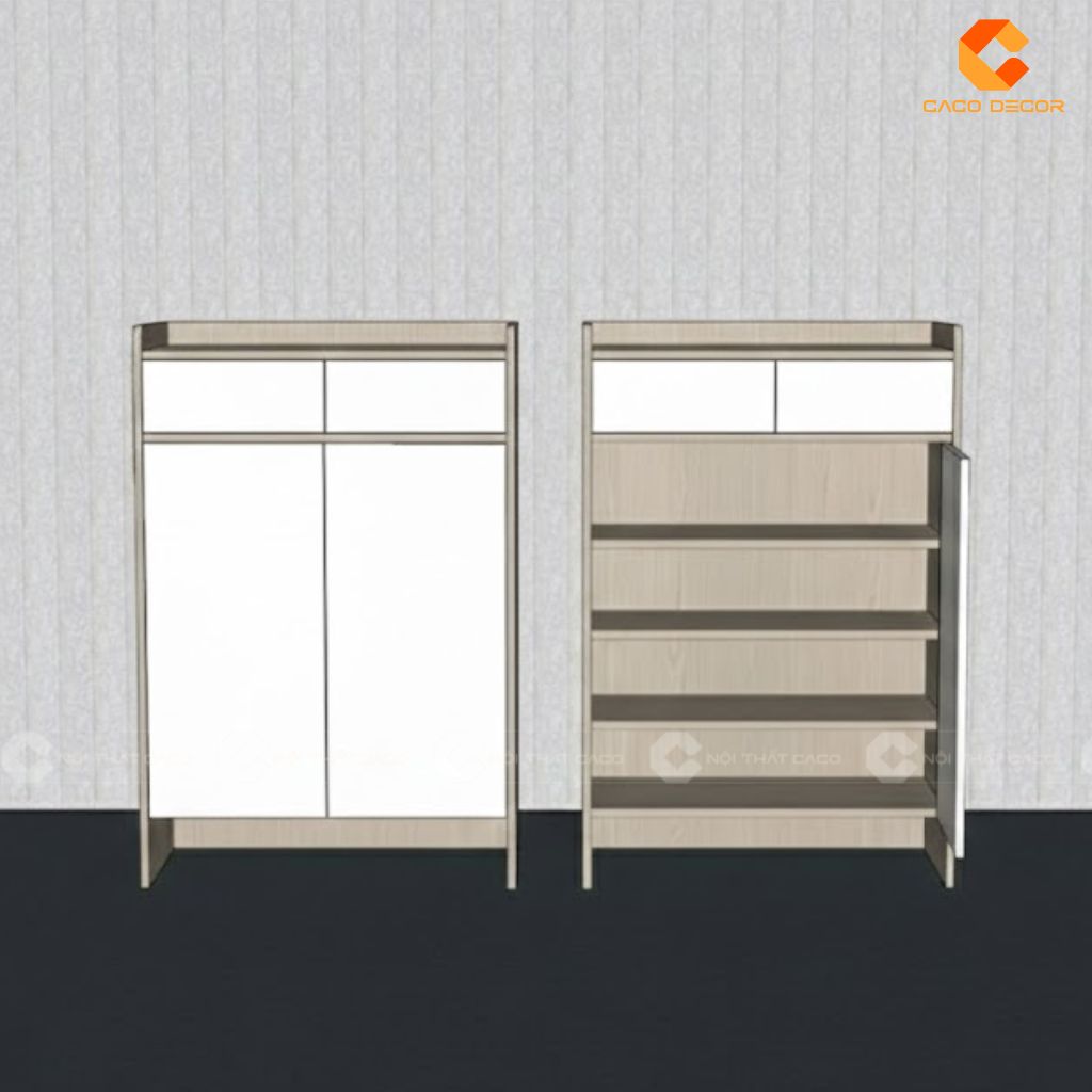 Hình thiết kế 3D tủ giày dép gỗ công nghiệp