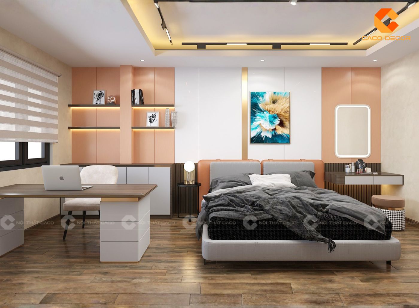 Mẫu nhà phố thiết kế bàn làm việc ngay bên trong phòng ngủ