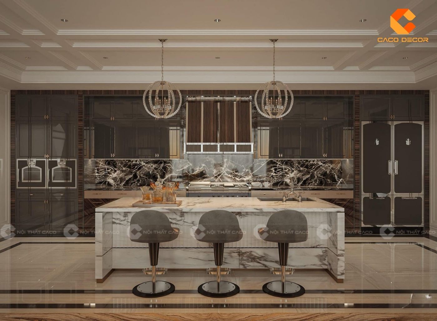 Mẫu thiết kế nội thất phòng bếp biệt thự đẹp sang trọng